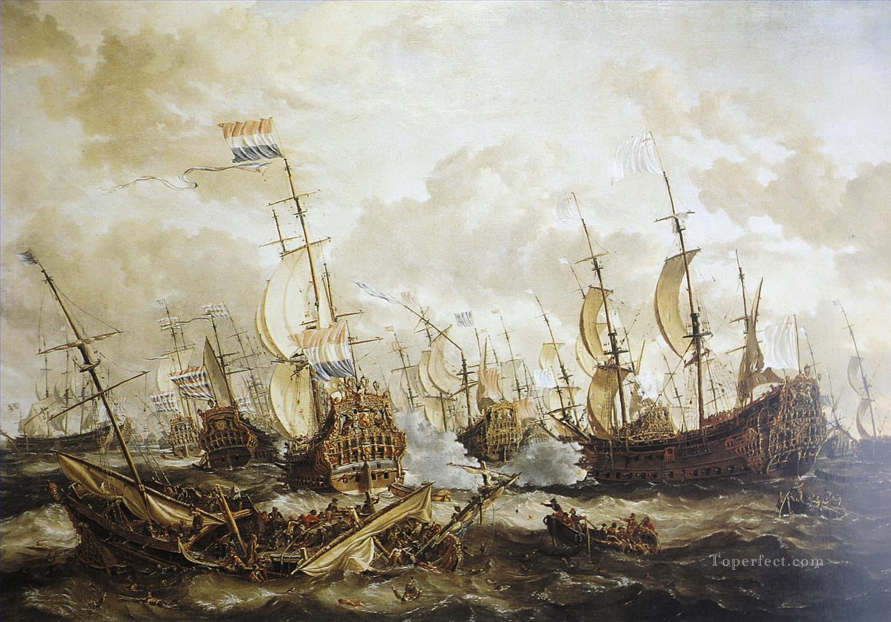 Four Days battle Naval Battles Oil Paintings